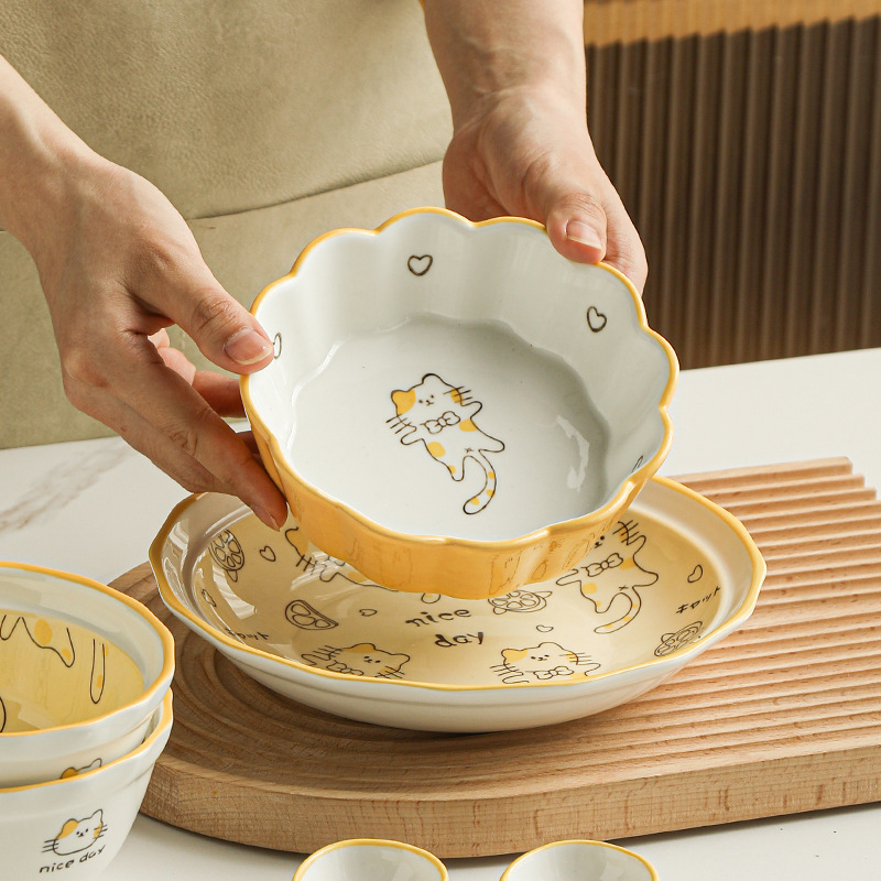 陶瓷餐具2人食7件套装创意家用米饭碗汤碗盘子