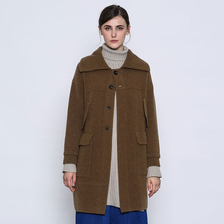 今升纯色大翻领双面美利奴羊毛呢大衣8877枯草绿