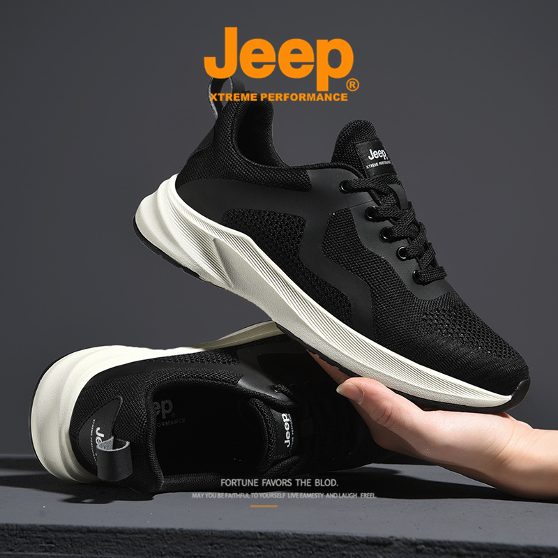 jeep吉普男鞋夏季网鞋男透气薄款轻便软底跑步鞋防臭运动J111291227·黑色