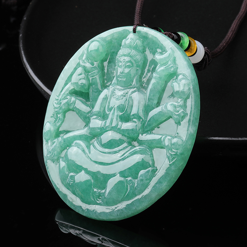 翡丽翠*(收藏级)千手观音满绿天然a货翡翠吊坠