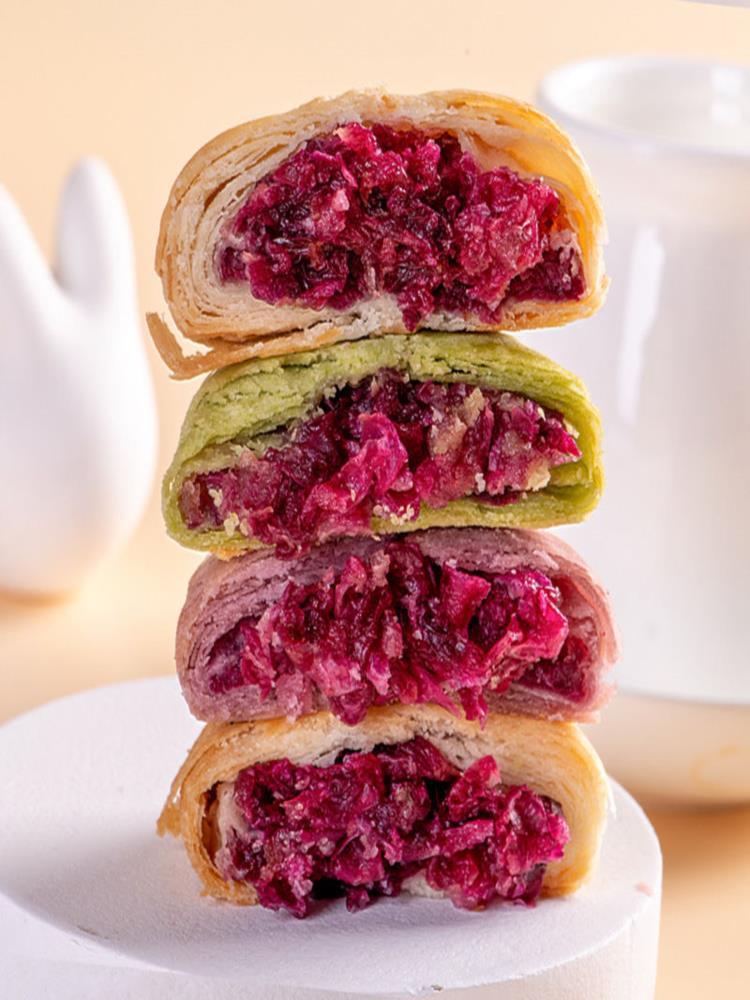 【混合口味】鲜花饼 40枚 糕点心抹茶玫瑰紫薯燕麦多口味 约30g/枚