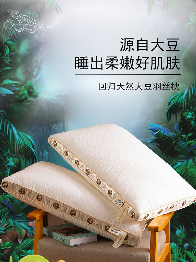 【合众精选】天然有机绣花大豆纤维枕 单只枕头48*74cm