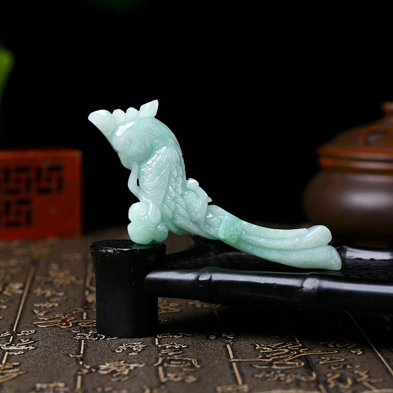 歆弘美玉老坑阳绿翡翠鹦鹉把件孤品1