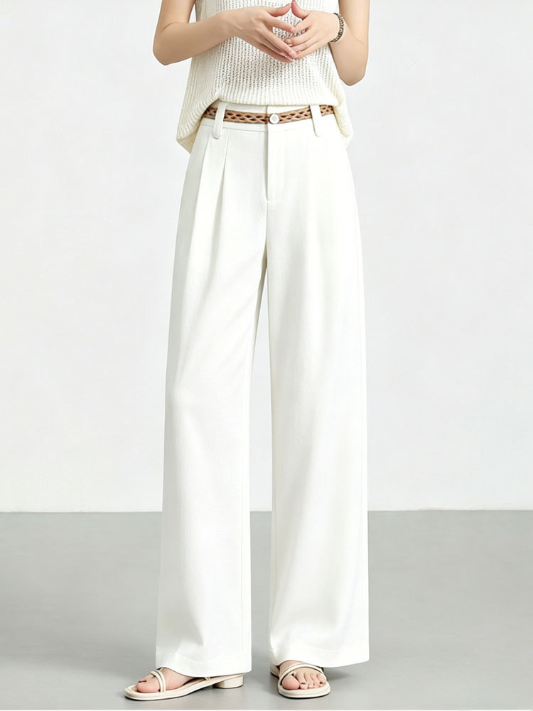 复古装饰高腰垂感休闲裤8838#·象牙白