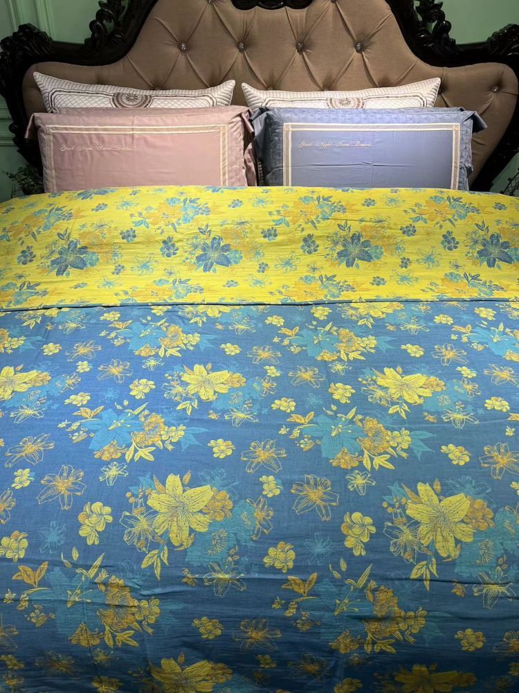 晚森色织提花双层纱床单245X250·蓝色