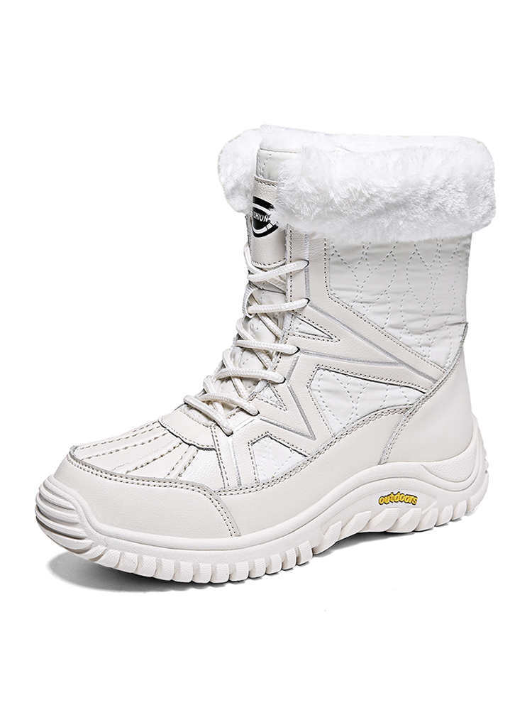 冬季大码高帮棉鞋女式舒适厚底雪地靴加绒保暖棉靴LW-5489·米色
