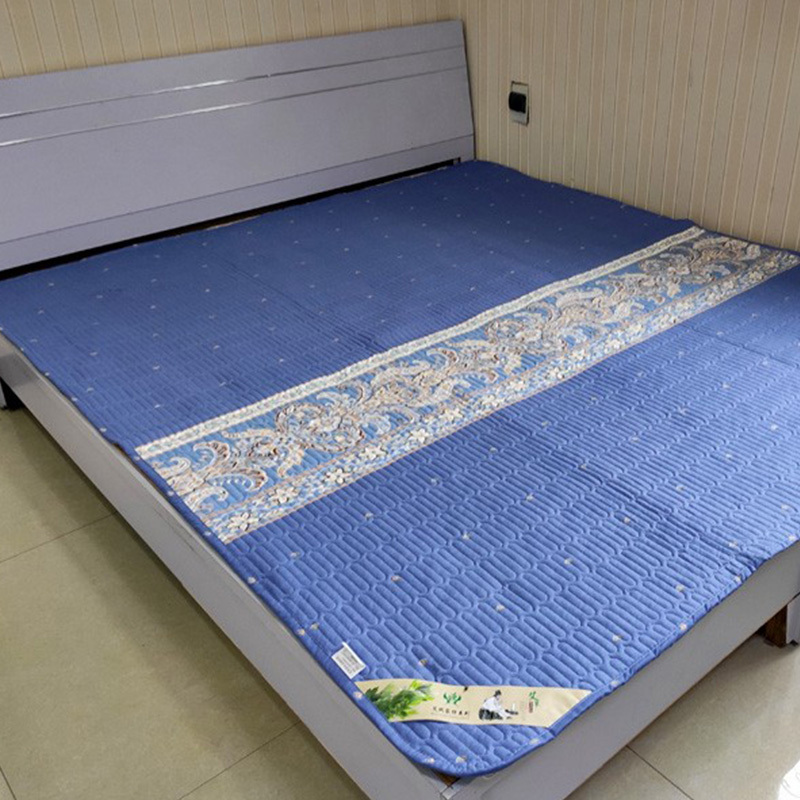 一梦艾绒棉花养生床垫·蓝锻条