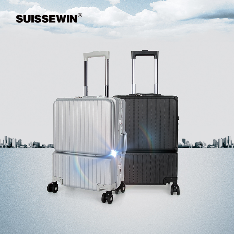 瑞士军刀SUISSEWIN前开盖铝框PC商务旅行箱拉杆箱SN8610·银色