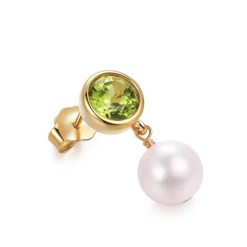 Piara925纯银耳环镀18K金淡水珍珠天然橄榄石宝石耳钉EK05I043C