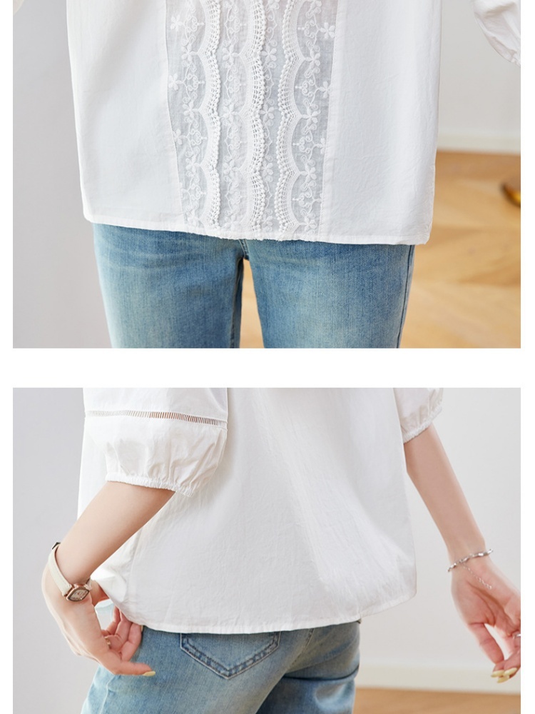 【100棉】可风各蕾丝花边镂空五分袖衬衫64108·白色