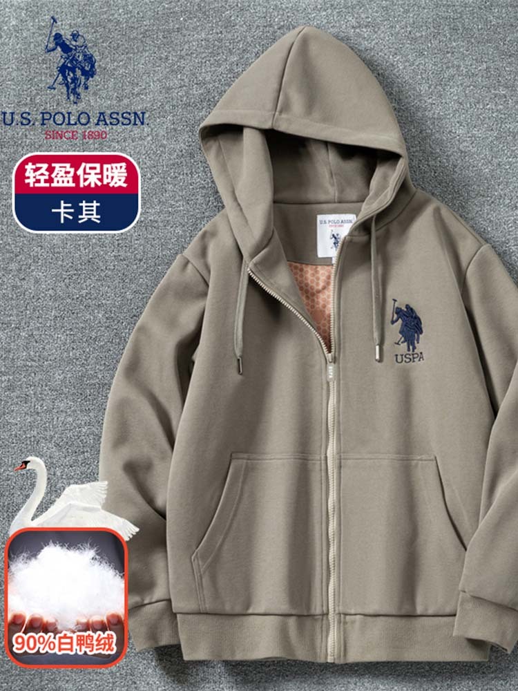 USPA情侣款小米尼羽绒开衫时尚卫衣K317·卡其