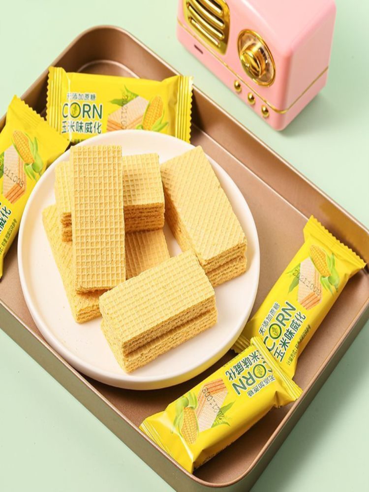 无蔗糖玉米威化饼干 100包 粗粮饼干 充饥代餐小吃整箱 8g/包