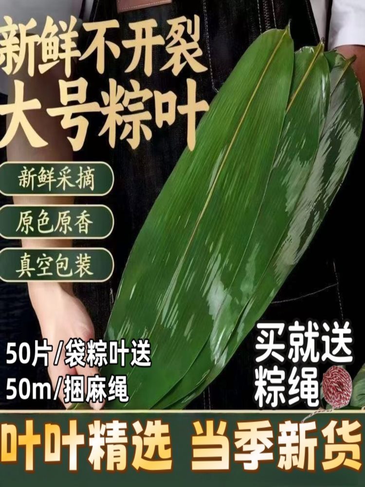 粽子叶 4袋（200片）送100米粽绳 家用真空袋装粽叶子箬竹叶