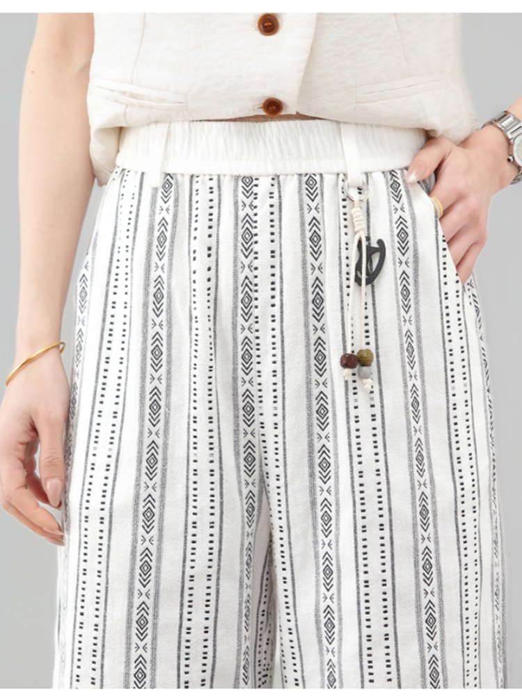 【大牌代工厂出品】和顺圣老钱风棉麻提花阔腿裤26030·条纹