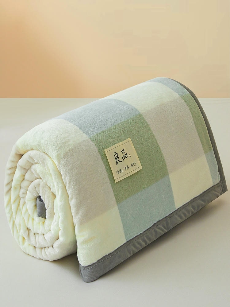 多宝雅2025新款加厚牛奶绒多功能双面毛毯200*230cm·绿大格