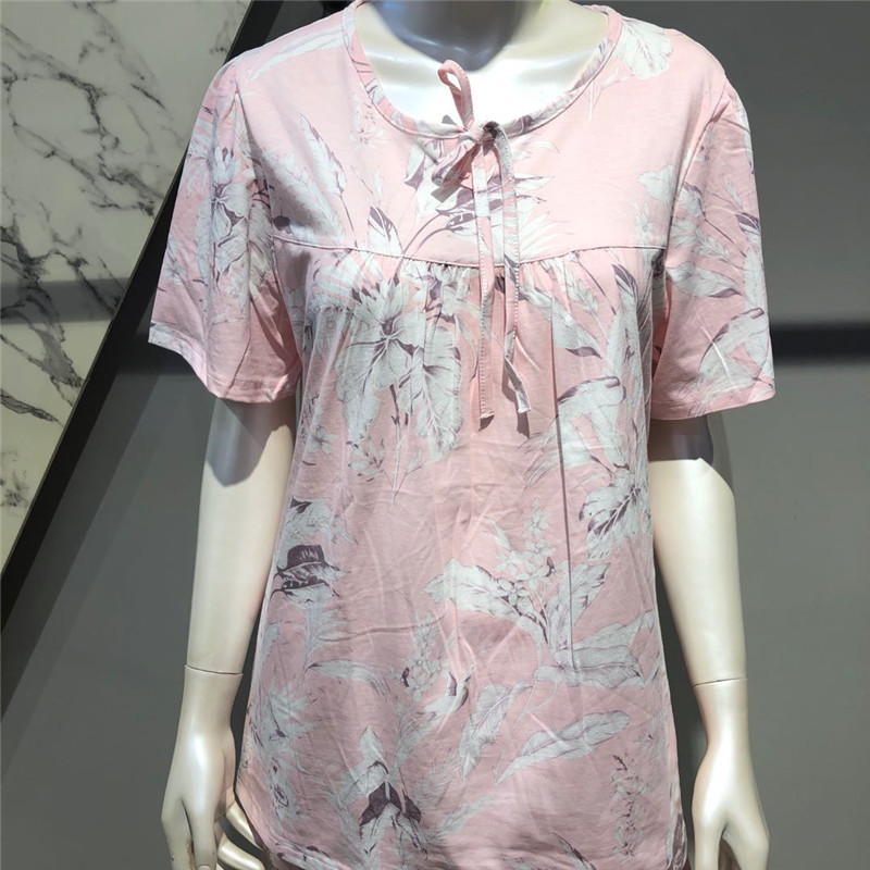 纤丝鸟温馨优雅女士印花半袖七分裤套装·20082-藕粉花
