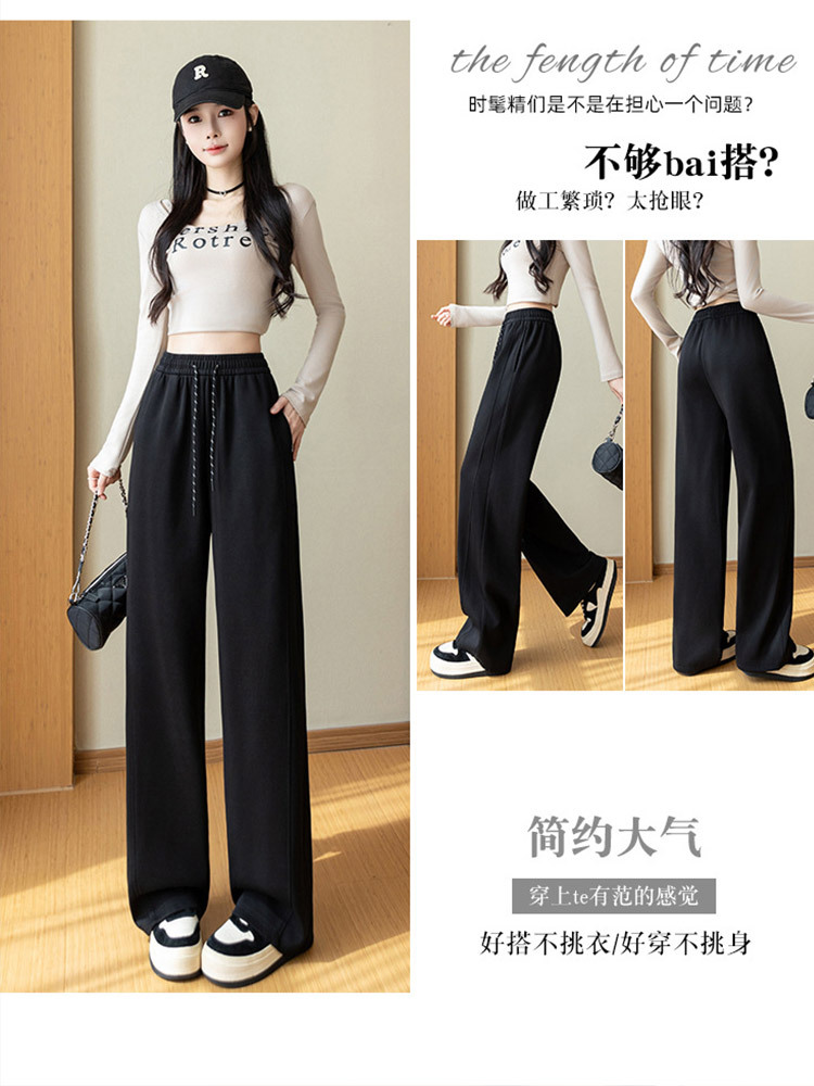 高品质舒适棉松紧腰口袋抽绳宽松显瘦弯刀阔腿裤·藏青