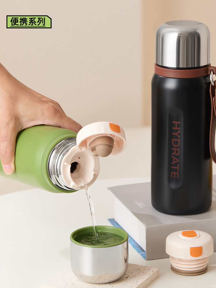 316不锈钢大容量保温保冷杯一盖双用户外壶500ml·黑色