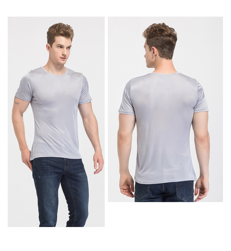 玉露浓 宽松版桑蚕丝针织男士圆领汗衫·灰色