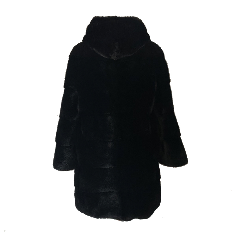 MIYIFAN黑色中长款连帽水貂大衣PC1607·黑
