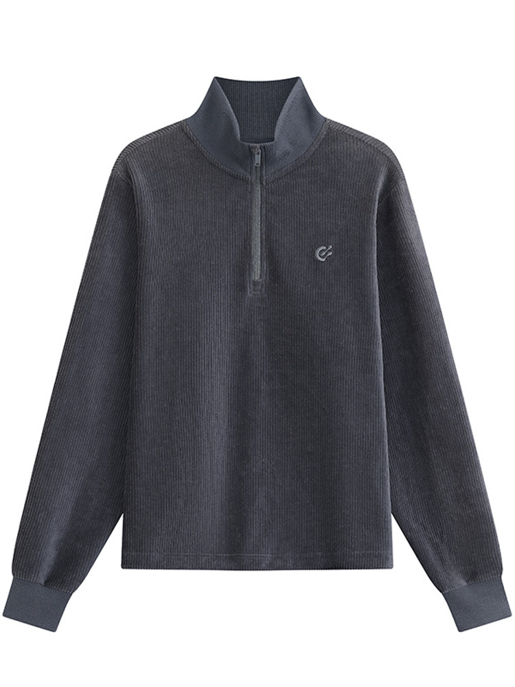 浩尔2026新款天鹅绒云感半拉链立领卫衣·青城灰