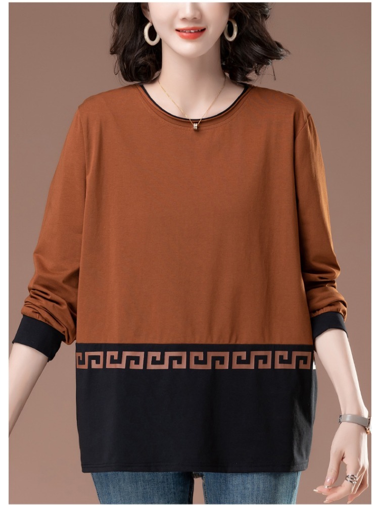 【高支纯棉】凯诗帕宽松拼接长袖T恤6188·咖色