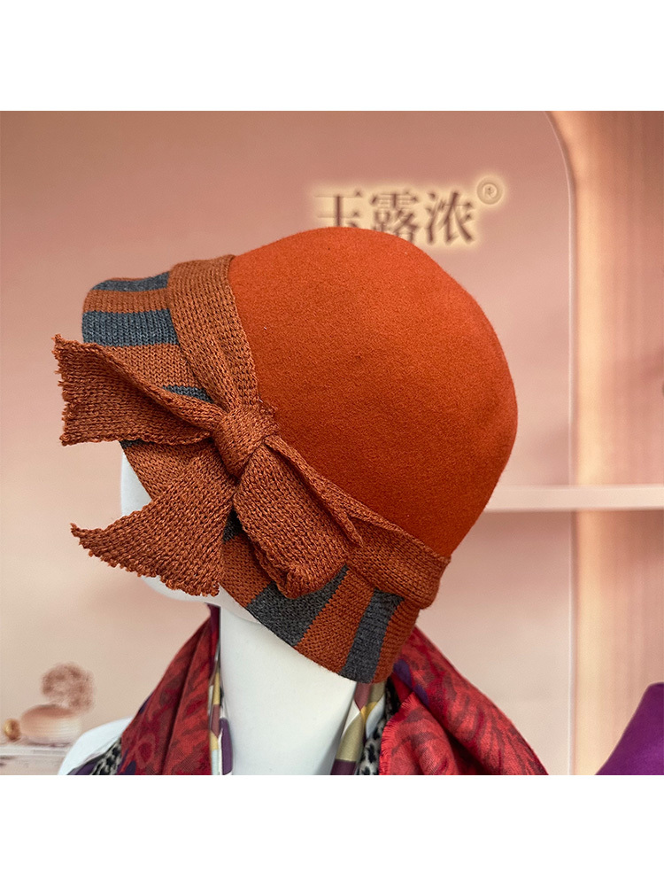 【100羊毛】改良款复古优雅小礼帽·橘色
