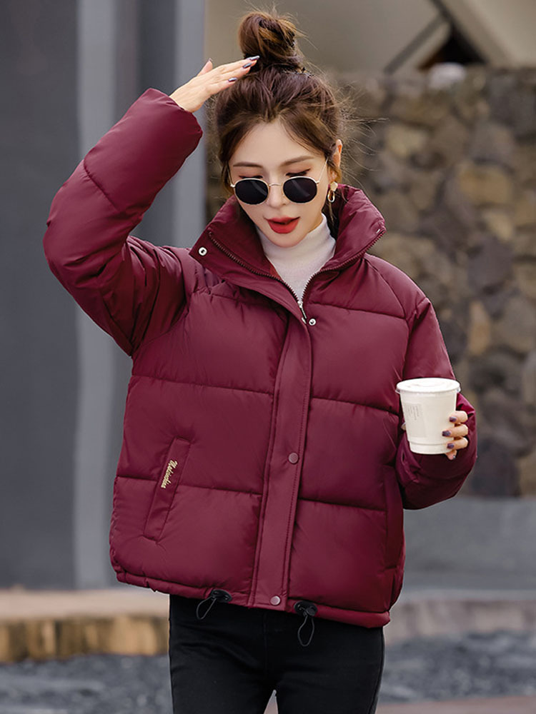 丁摩 冬季厚棉服女短款小个子外套2508·酒红色