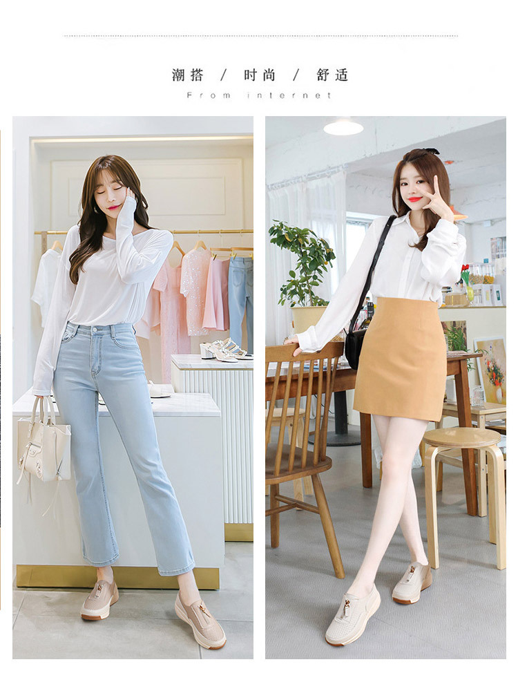 新款舒适超纤厚底增高显瘦时尚百搭女鞋·米色