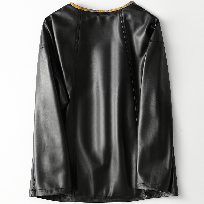 安柘娜a456双面穿复古圆领绵羊皮皮衣真丝衬里b黑色