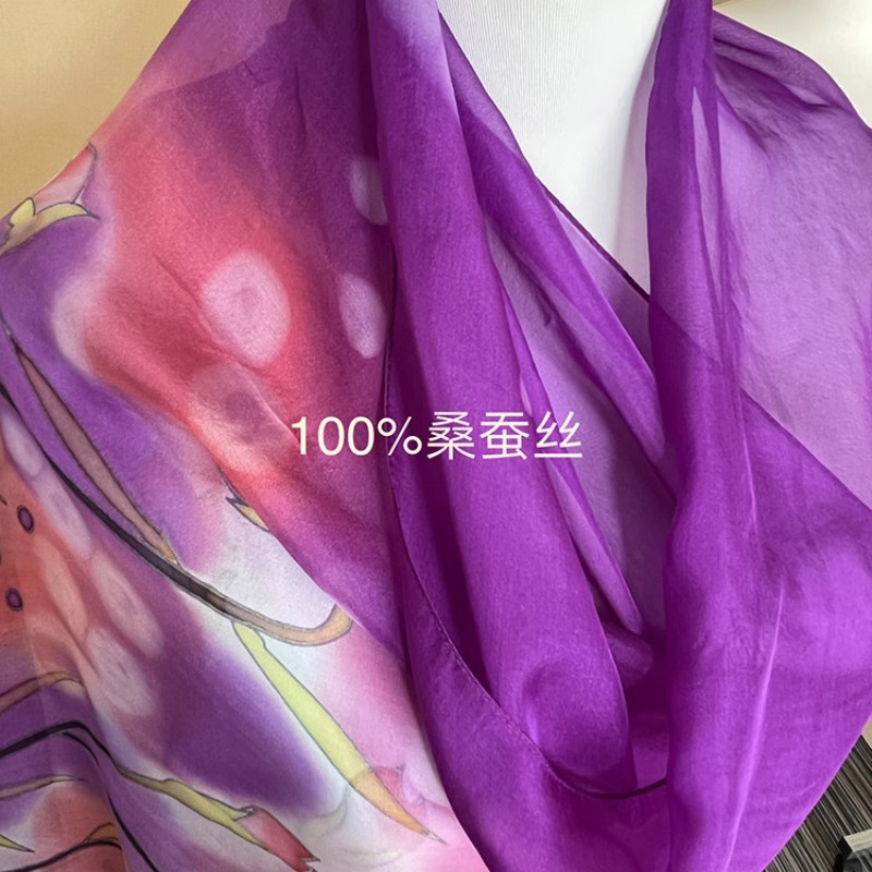 【福利款/100蚕丝】105*170轻薄多功能围巾·紫色花