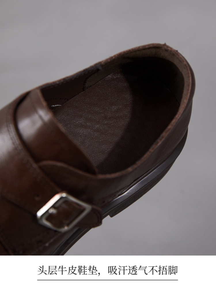 【手抓纹头层牛皮】至美轻软双扣乐福鞋ZM269012·黑色