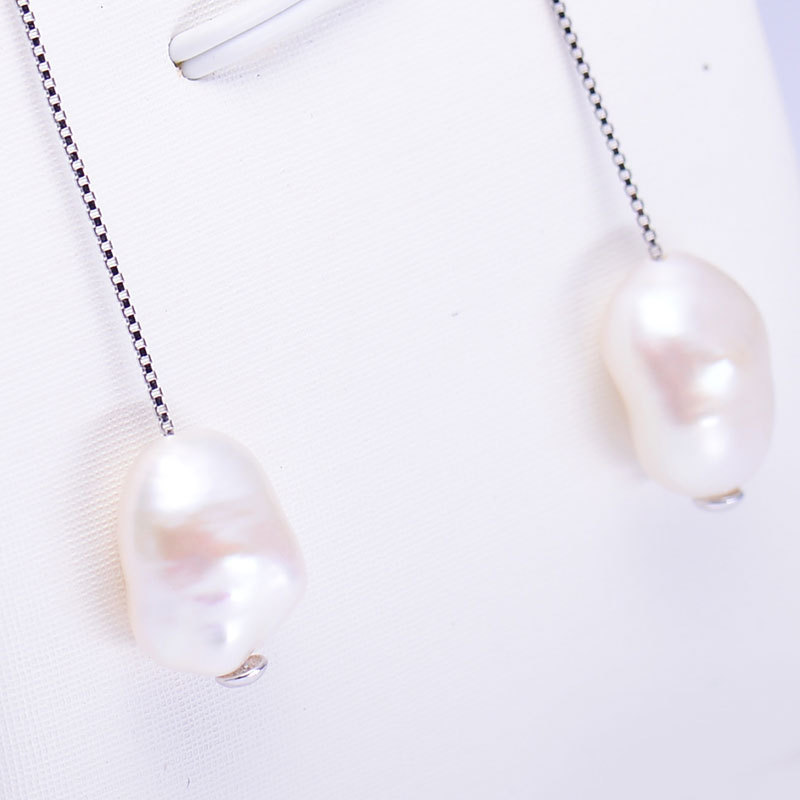 岛上明珠 淡水珍珠耳线s925纯银异形时尚款·白