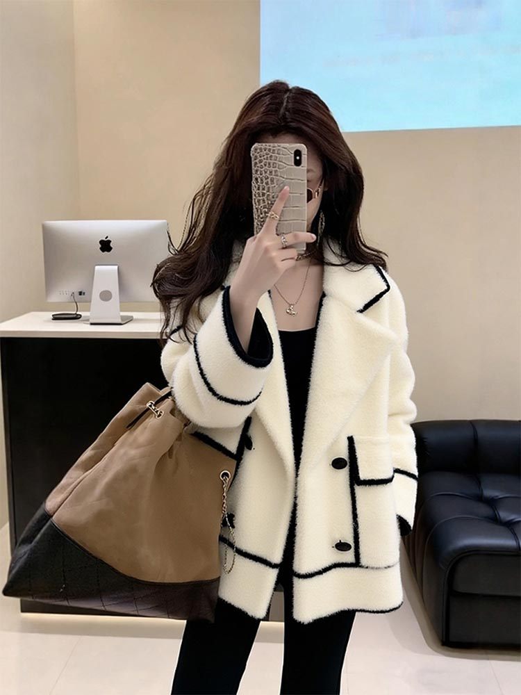 婵阅专柜高货轻奢高端独特气质保暖白色毛衣厚外套·gh1489-白色