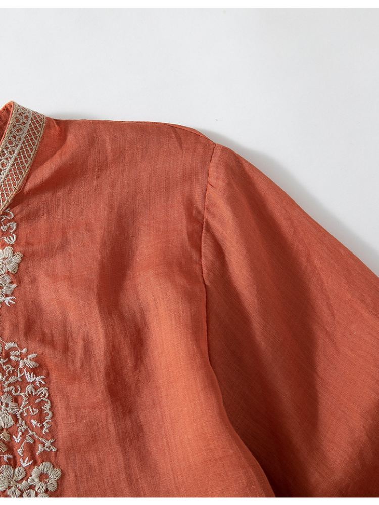 【100苎麻】可风各刺绣七分袖衬衫63052·藏青色