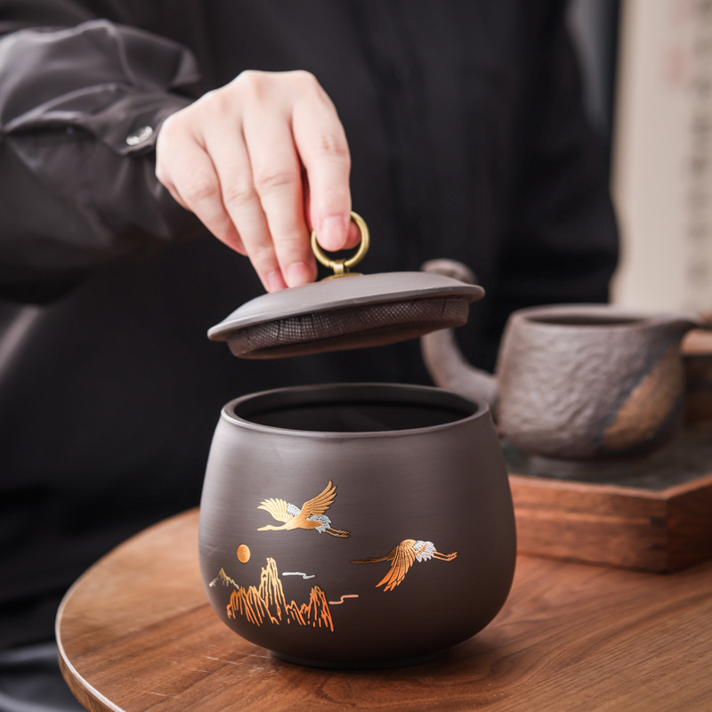 紫砂茶叶储物罐白茶红茶普洱陶瓷密封罐防潮存茶罐
