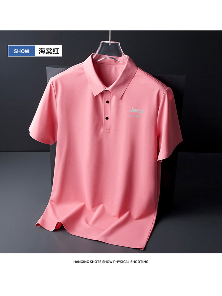 JEEP无痕压胶polo衫男商务短袖休闲翻领男装HL1199·黑色