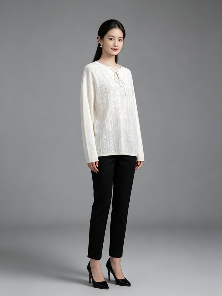 锦山羊绒特种工艺女士上衣JXZH20260339·亮片白