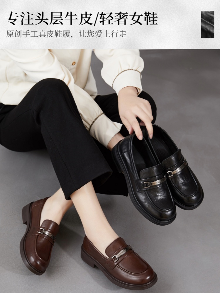 【手抓纹头层牛皮】至美轻软简约乐福鞋ZM269011·黑色