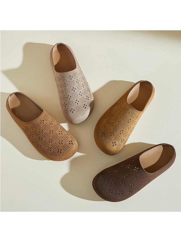 时尚雕花镂空透气一脚蹬百搭勃肯半拖鞋·苔藓绿