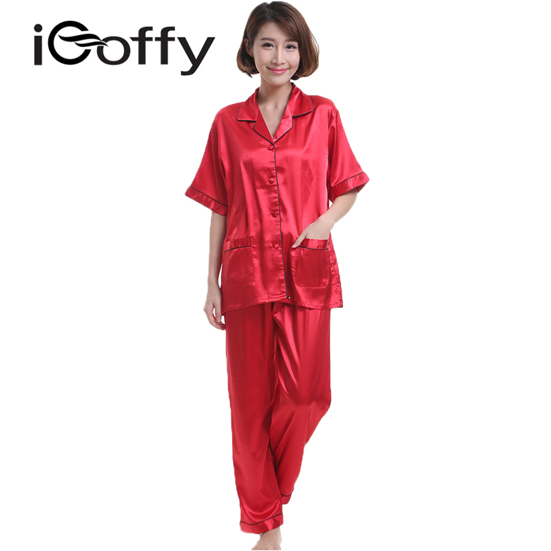 欧菲(icoffy) 女士短袖雪纺家居服套装(OFSY008)-红色