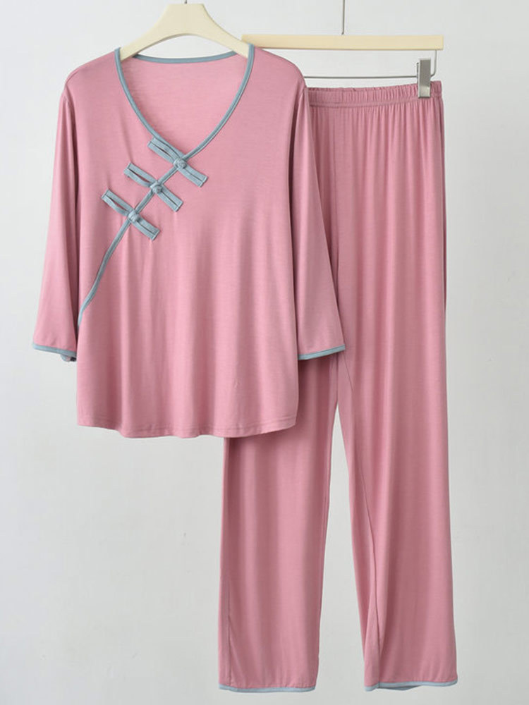 丽鸟儿新中式国风睡衣套装莫代尔家居服可外穿两件套·AWLS-1137套装桔色