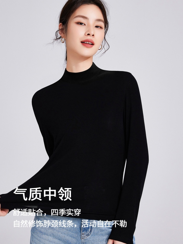 【天丝羊毛】修娴品质半高领长袖T恤M940·咖啡色