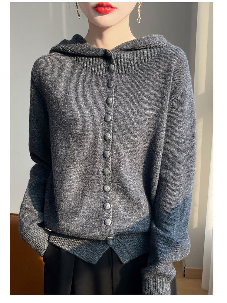 新款安迪绒超保暖百搭连帽开衫毛衣·浅灰色