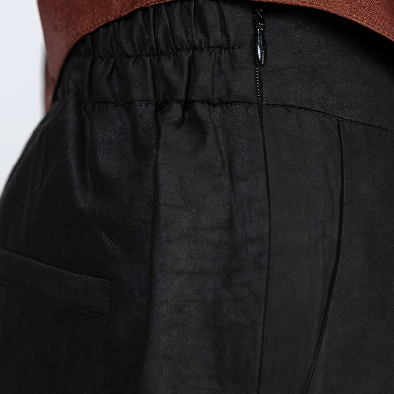 锦传统手工整染香云纱龟裂纹九分裤H21015·黑色