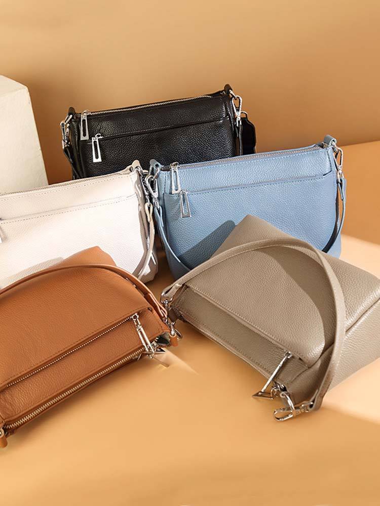 头层牛皮双背带大容量单肩包斜挎包2257#·灰色