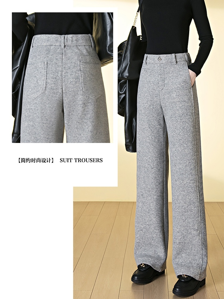 【大牌代工厂出品】和顺圣加厚绒羊毛呢阔腿裤3086·雪花灰