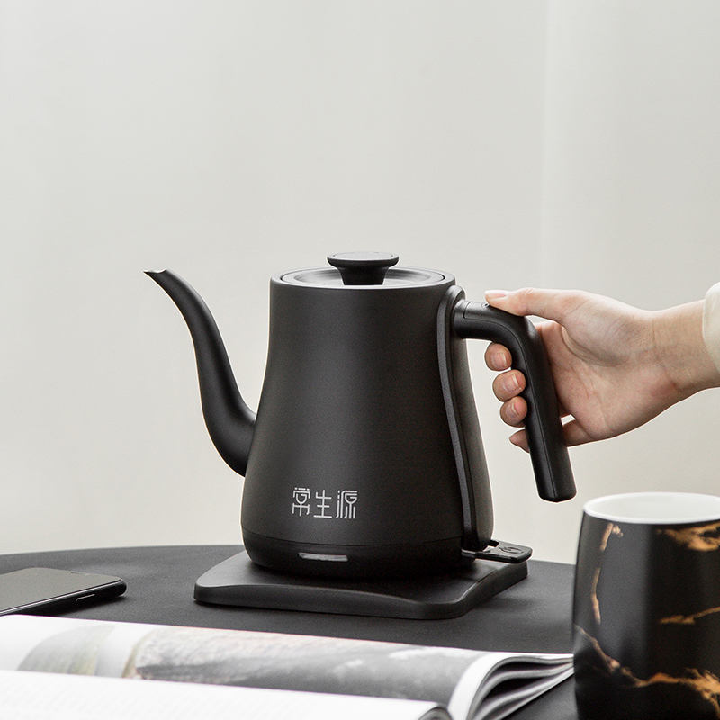 常生源电热水壶316不锈钢天鹅长嘴壶细口壶tf1088磨砂黑
