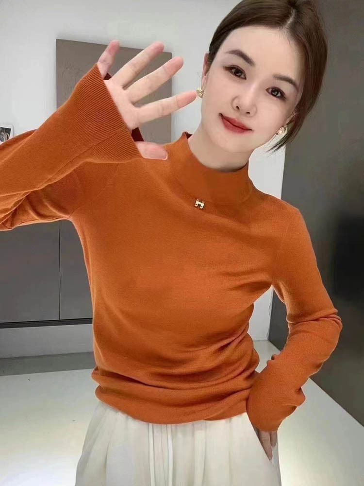 米彩微姿 女士冬季半高领精纺羊毛打底衫·橙色
