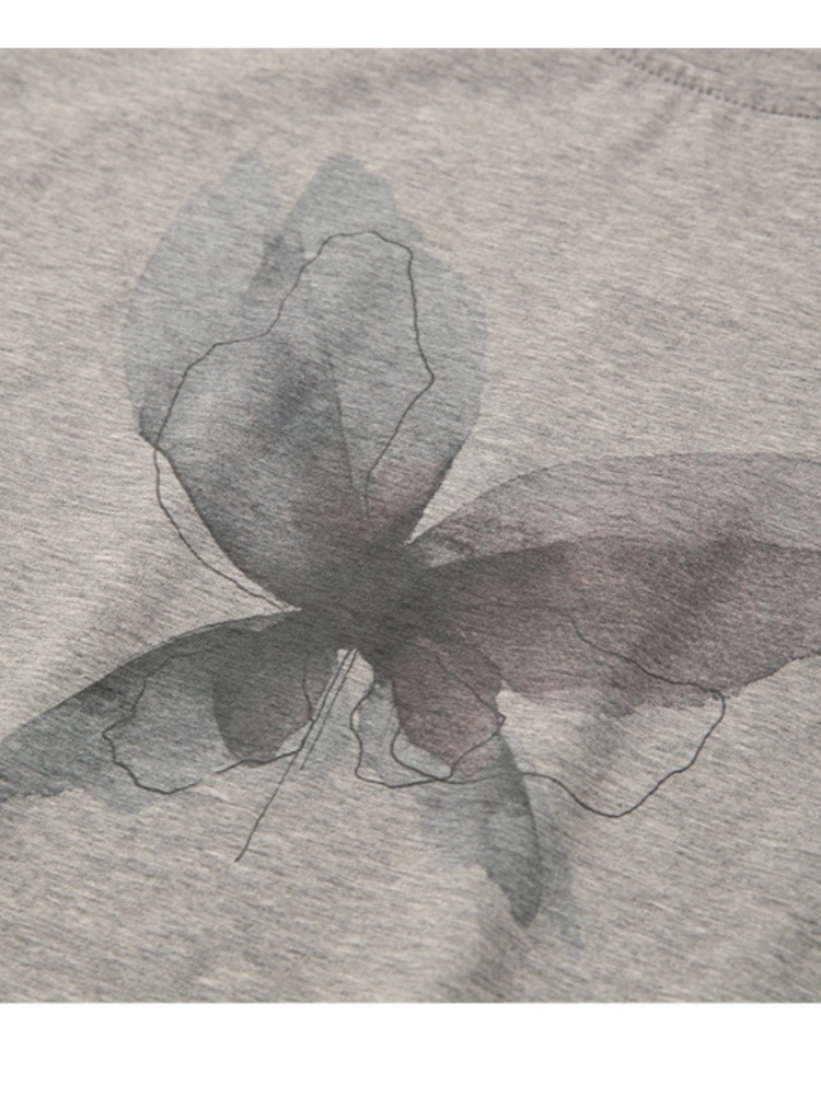 【95棉】凯诗帕宽松喷画短袖6439·花灰